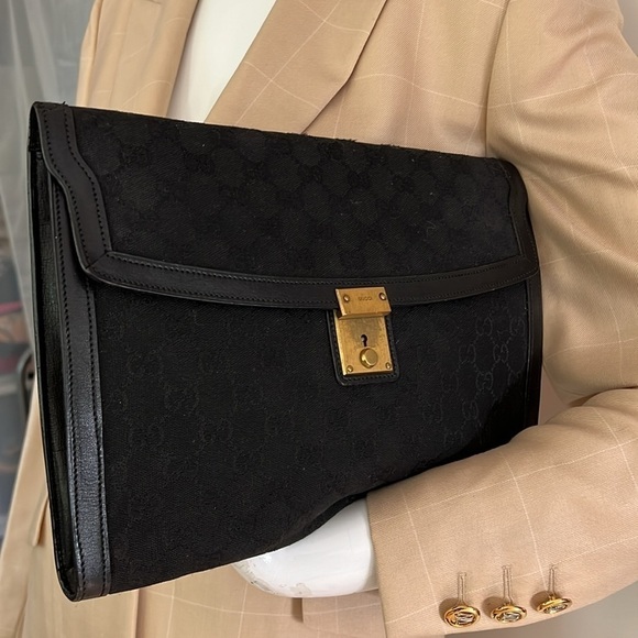 Gucci Black Logo Canvas and Leather Envelope Clutch Bag - Picture 2 of 10